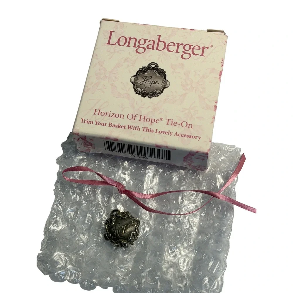 Longaberger Horizon Of Hope Tie-On Silver Pewter‎ Tone Basket Charm Pink Ribbon